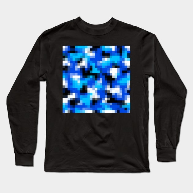 Pixelated Marine Blue Camouflage Design Long Sleeve T-Shirt by DankFutura